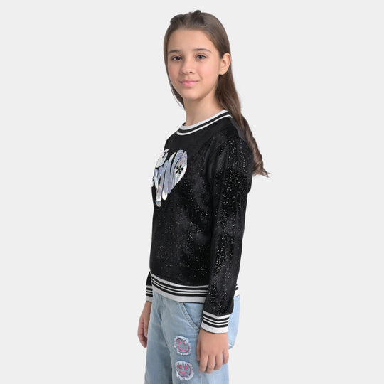 Girls Velvet Sweatshirt Be Kind-BLACK