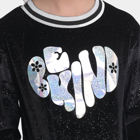 Girls Velvet Sweatshirt Be Kind-BLACK