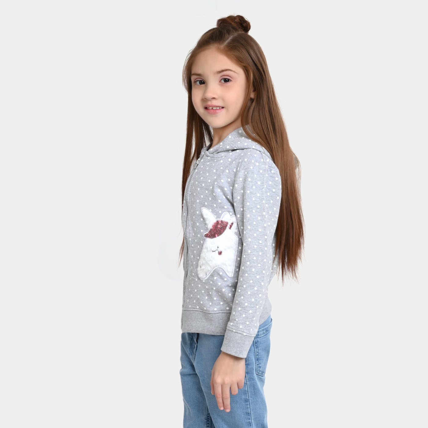 Girls Fleece Knitted Jacket Character-H.grey