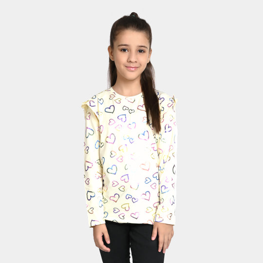 Girls Jersey T-Shirt F/S Multi Hearts-Peach