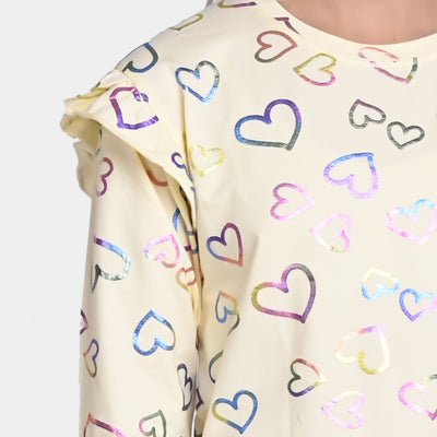 Girls Jersey T-Shirt F/S Multi Hearts-Peach