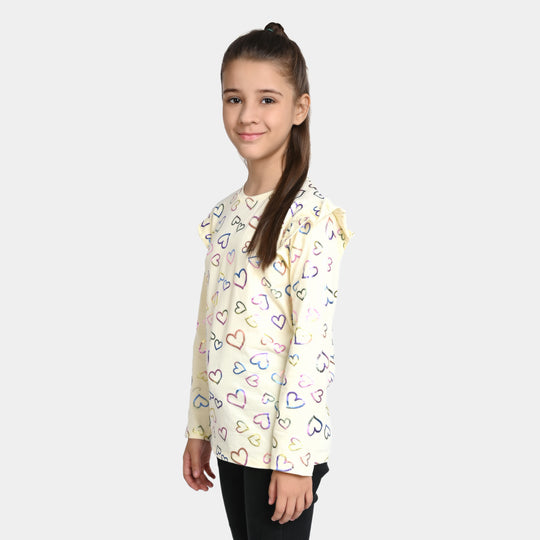 Girls Jersey T-Shirt F/S Multi Hearts-Peach