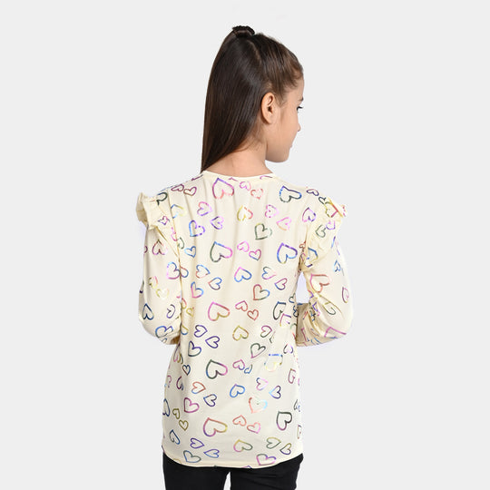 Girls Jersey T-Shirt F/S Multi Hearts-Peach