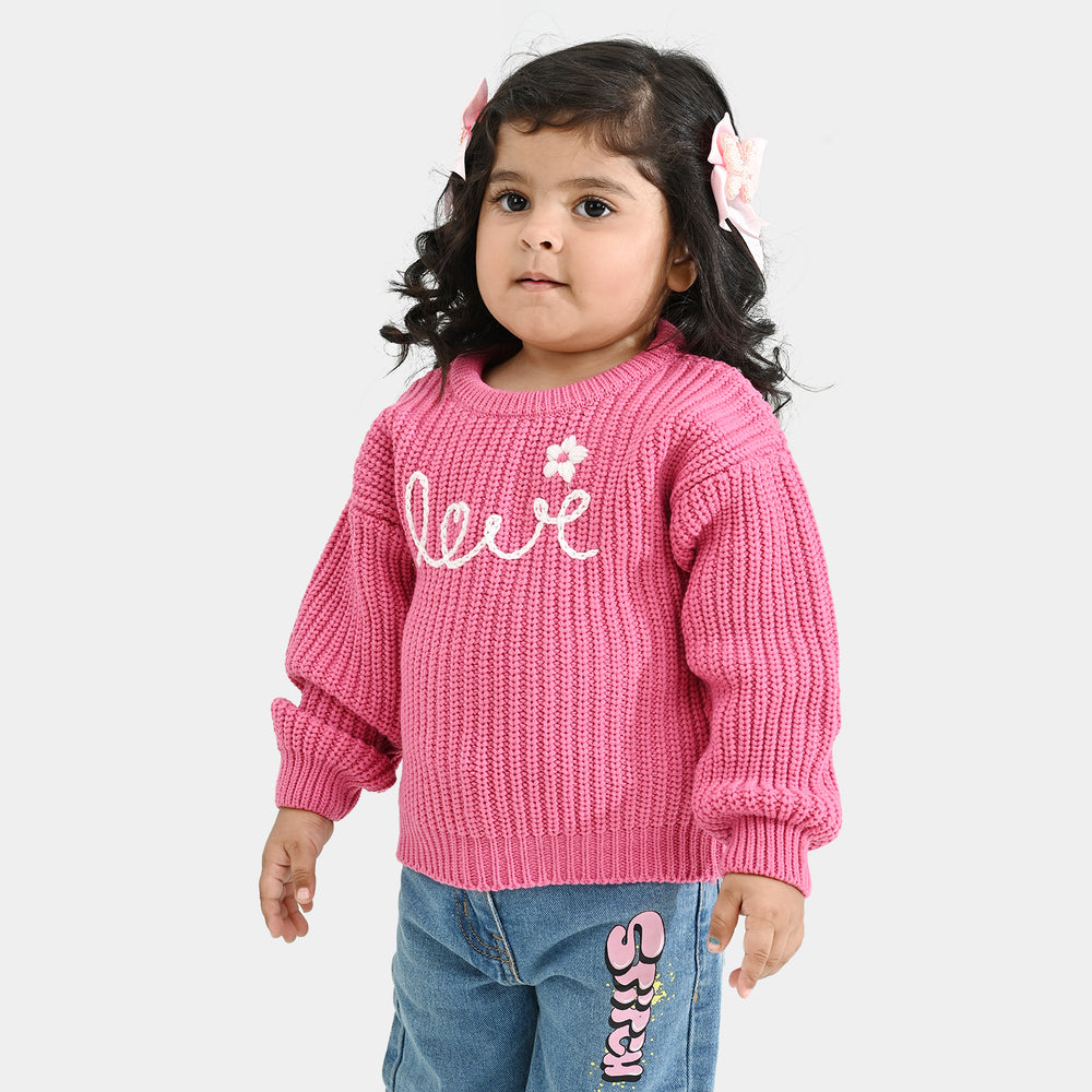 Infant Girls Acrylic Sweater-Love EMB-H.Pink
