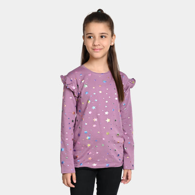 Girls Jersey T-Shirt F/S Multi Stars -Lavender