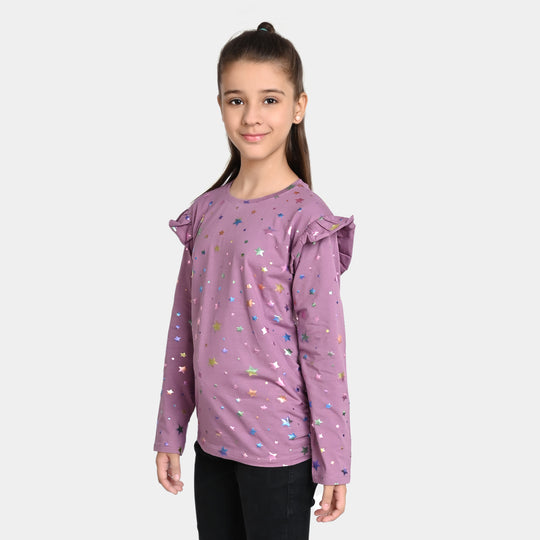 Girls Jersey T-Shirt F/S Multi Stars -Lavender