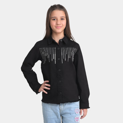Girls Cotton Jacket Sequins-BLACK