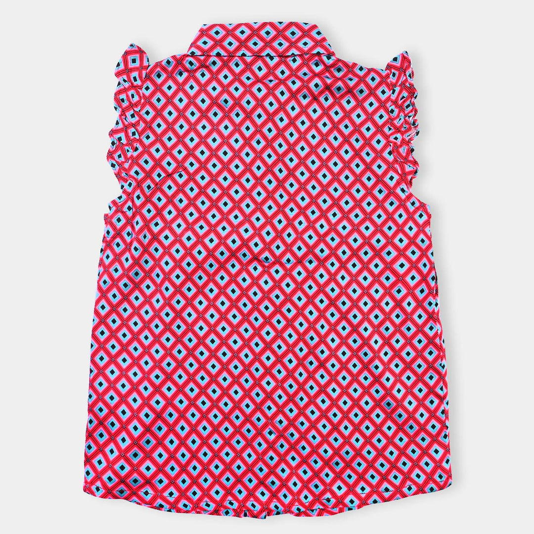 Girls Marina Frock Printed-Pink