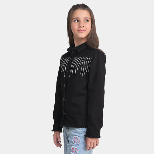 Girls Cotton Jacket Sequins-BLACK