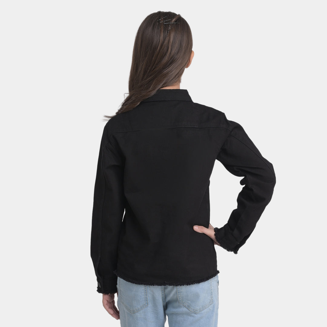 Girls Cotton Jacket Sequins-BLACK