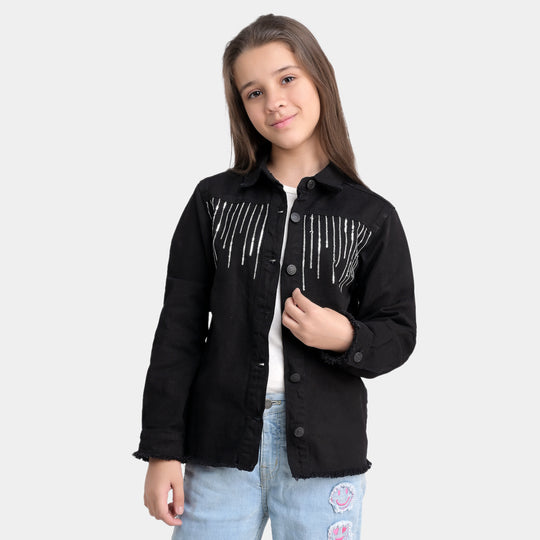 Girls Cotton Jacket Sequins-BLACK