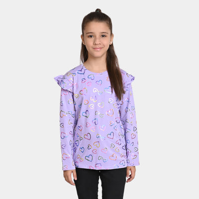Girls Jersey T-Shirt F/S Multi Hearts -Purple