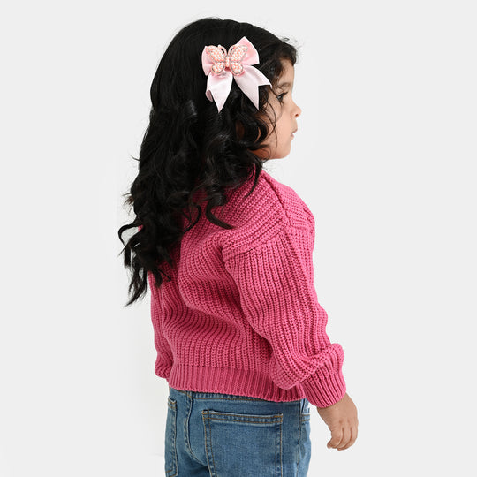 Infant Girls Acrylic Sweater-Love EMB-H.Pink