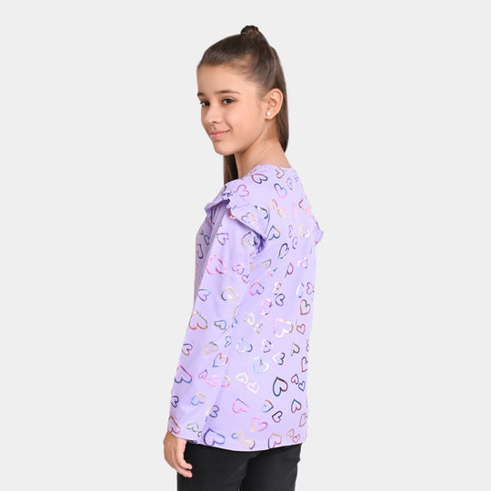 Girls Jersey T-Shirt F/S Multi Hearts -Purple