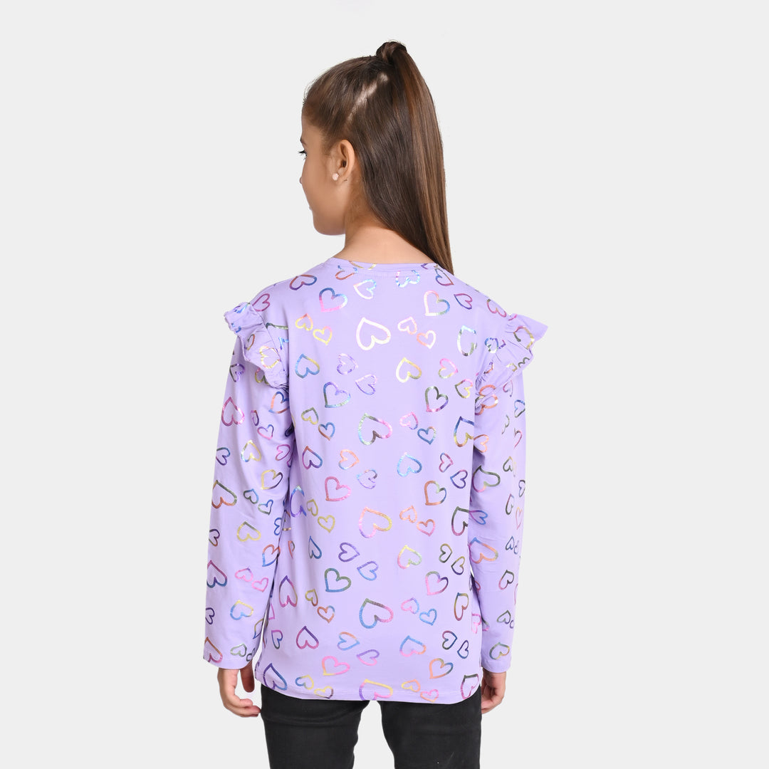 Girls Jersey T-Shirt F/S Multi Hearts -Purple