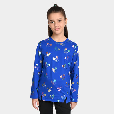 Girls Cotton T-Shirt Multi Character - Blue