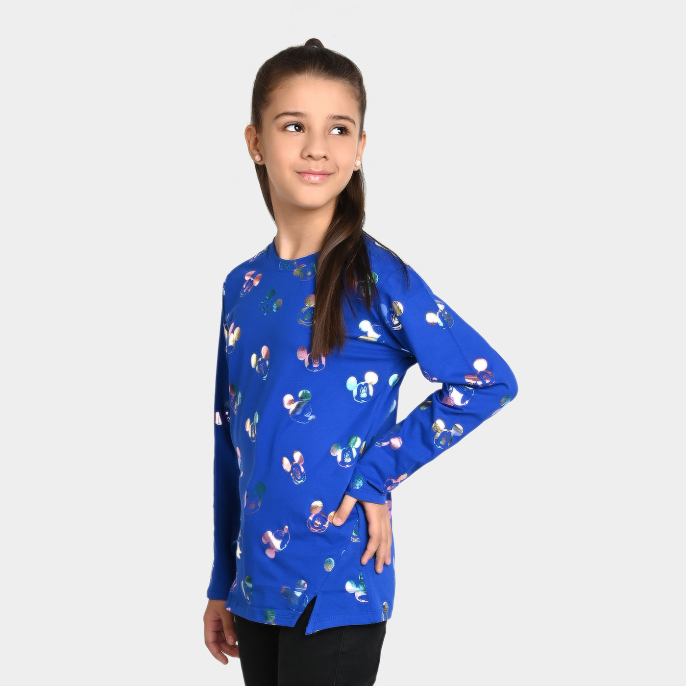 Girls Cotton T-Shirt Multi Character - Blue