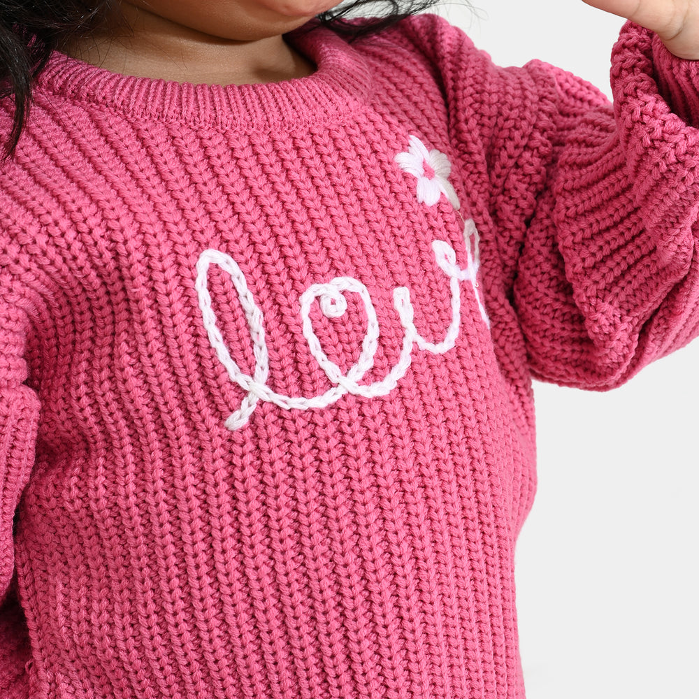 Infant Girls Acrylic Sweater-Love EMB-H.Pink