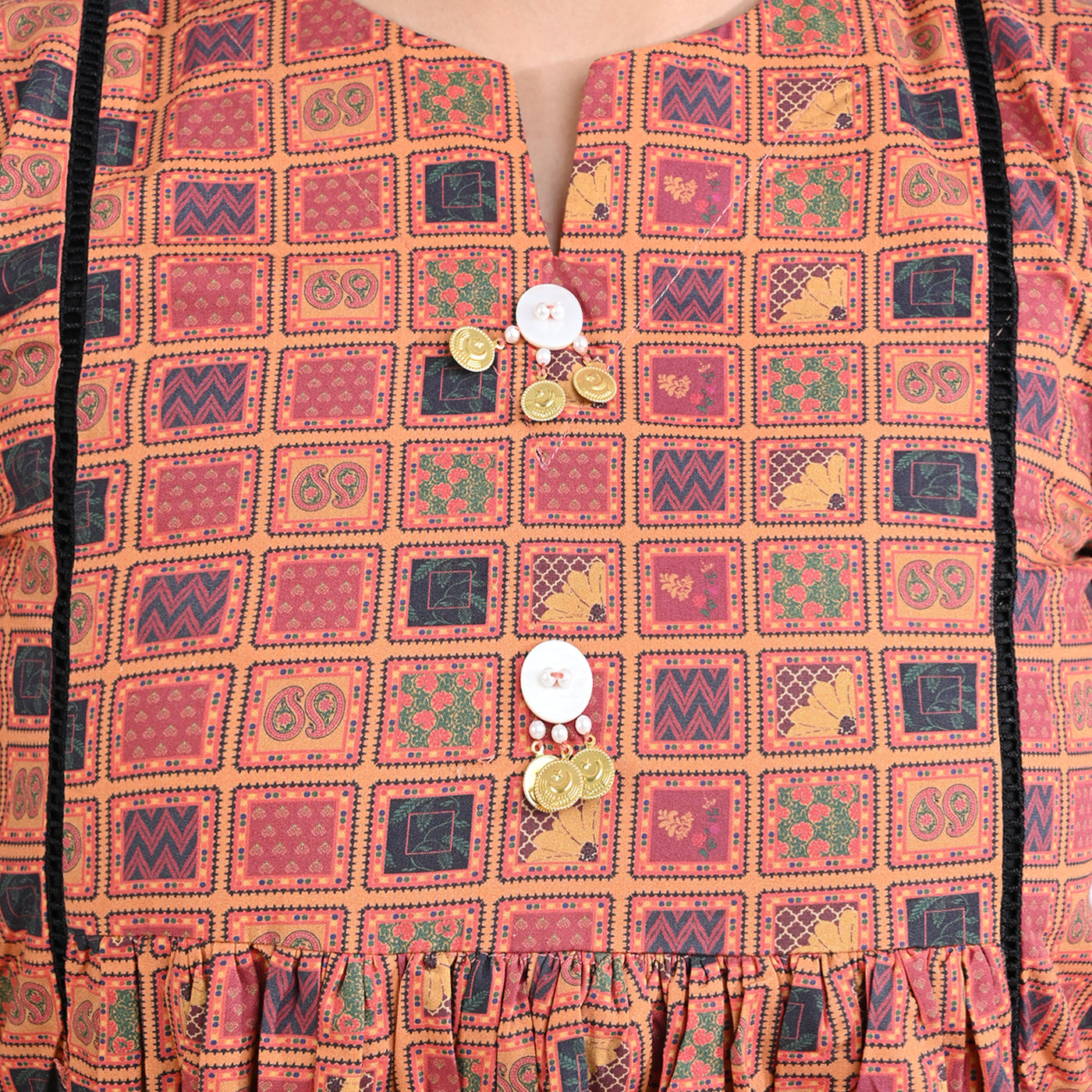 Girls Cotton Poplin Printed Kurti Indian Art-Multi