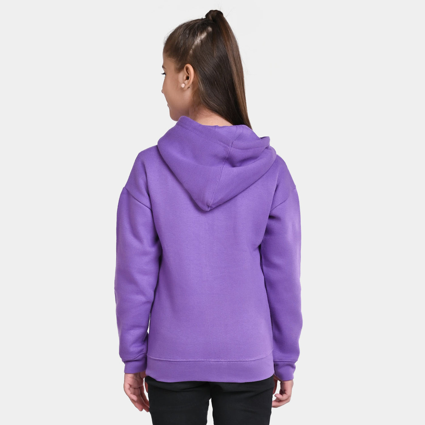 Girls Fleece Knitted Hooded Jacket Basic-D.Lavender