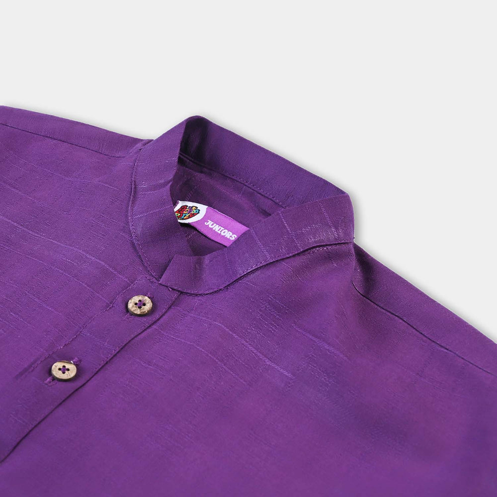 Boys Jacquard Basic Kurta-Purple