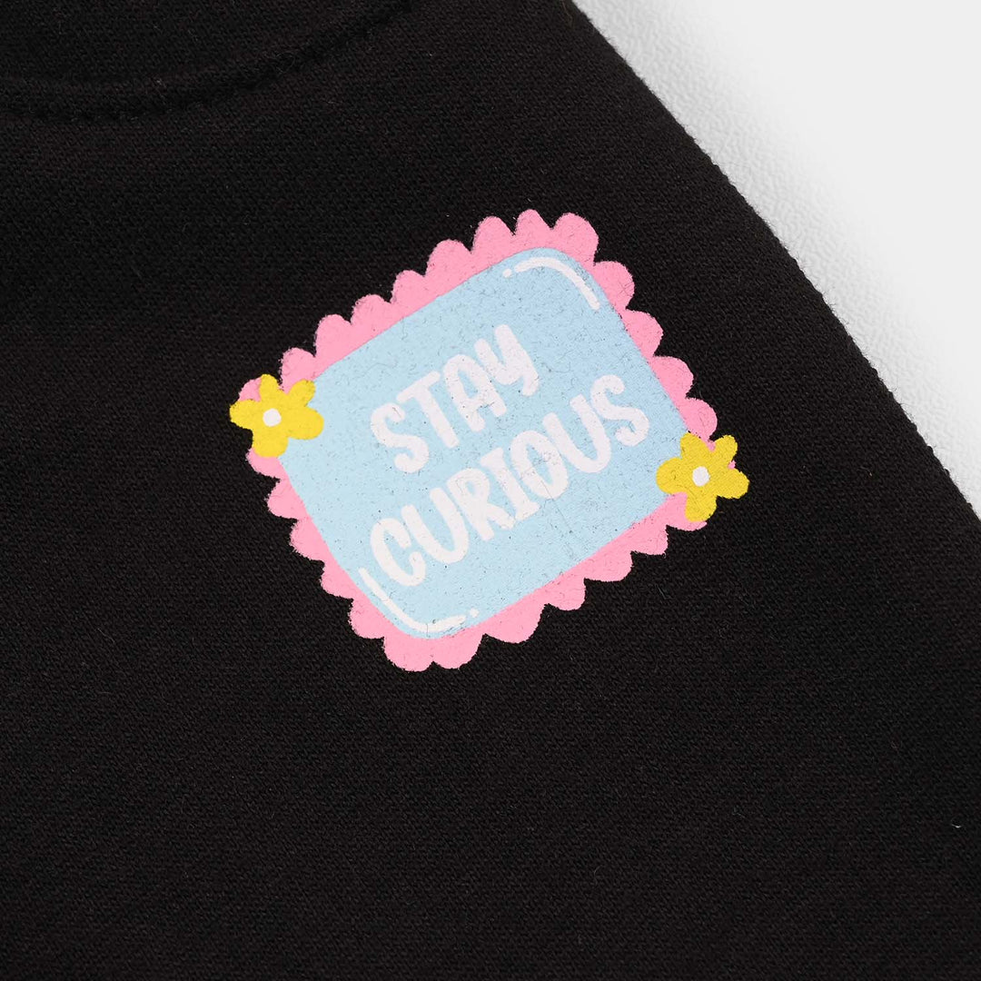 Infant Girls Cotton Terry Pyjama Stay Curious -BLACK