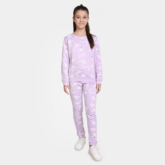 Girls Fleece 2 Piece Suit Dinosaurs-Lilac