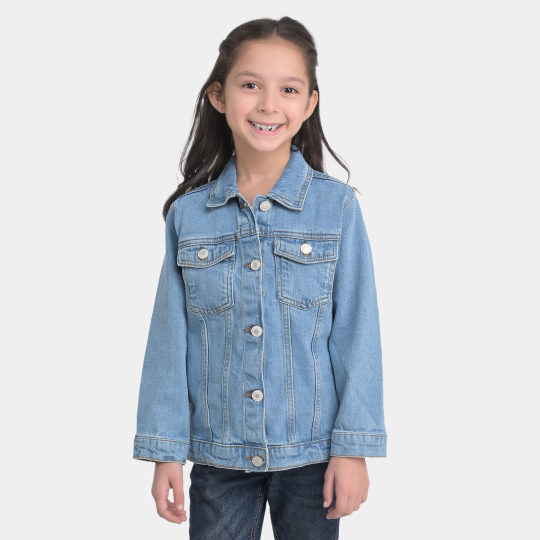 Girls Denim Jacket Floral-Ice Blue