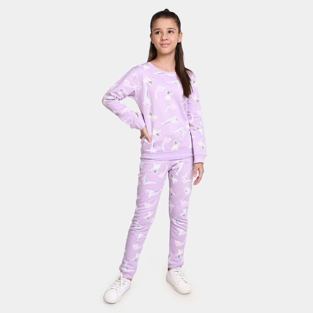 Girls Fleece 2 Piece Suit Dinosaurs-Lilac