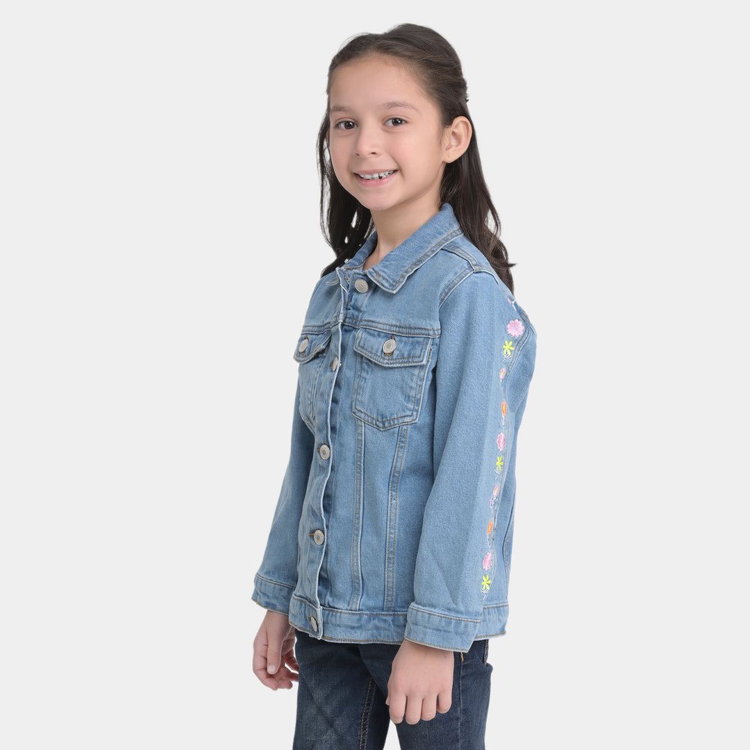 Girls Denim Jacket Floral-Ice Blue