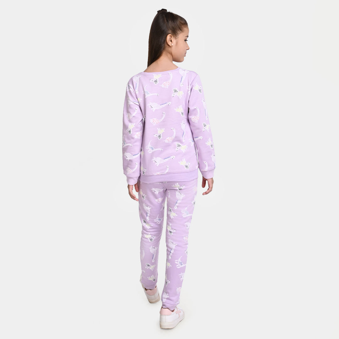 Girls Fleece 2 Piece Suit Dinosaurs-Lilac