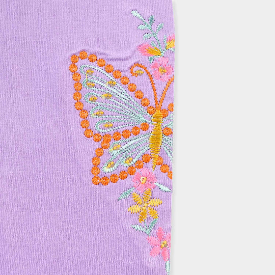 Girls Lycra Jersey Embroidered Tights Butterfly with Flowers