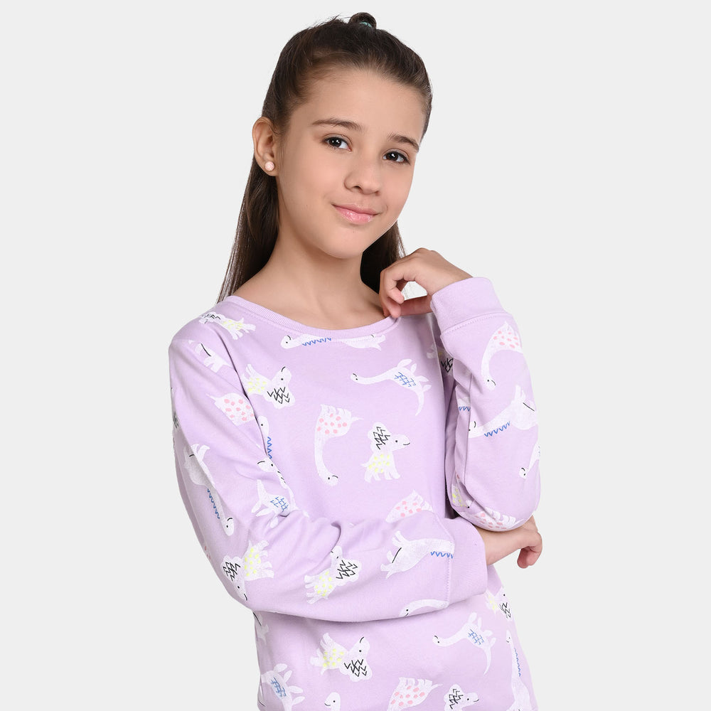 Girls Fleece 2 Piece Suit Dinosaurs-Lilac