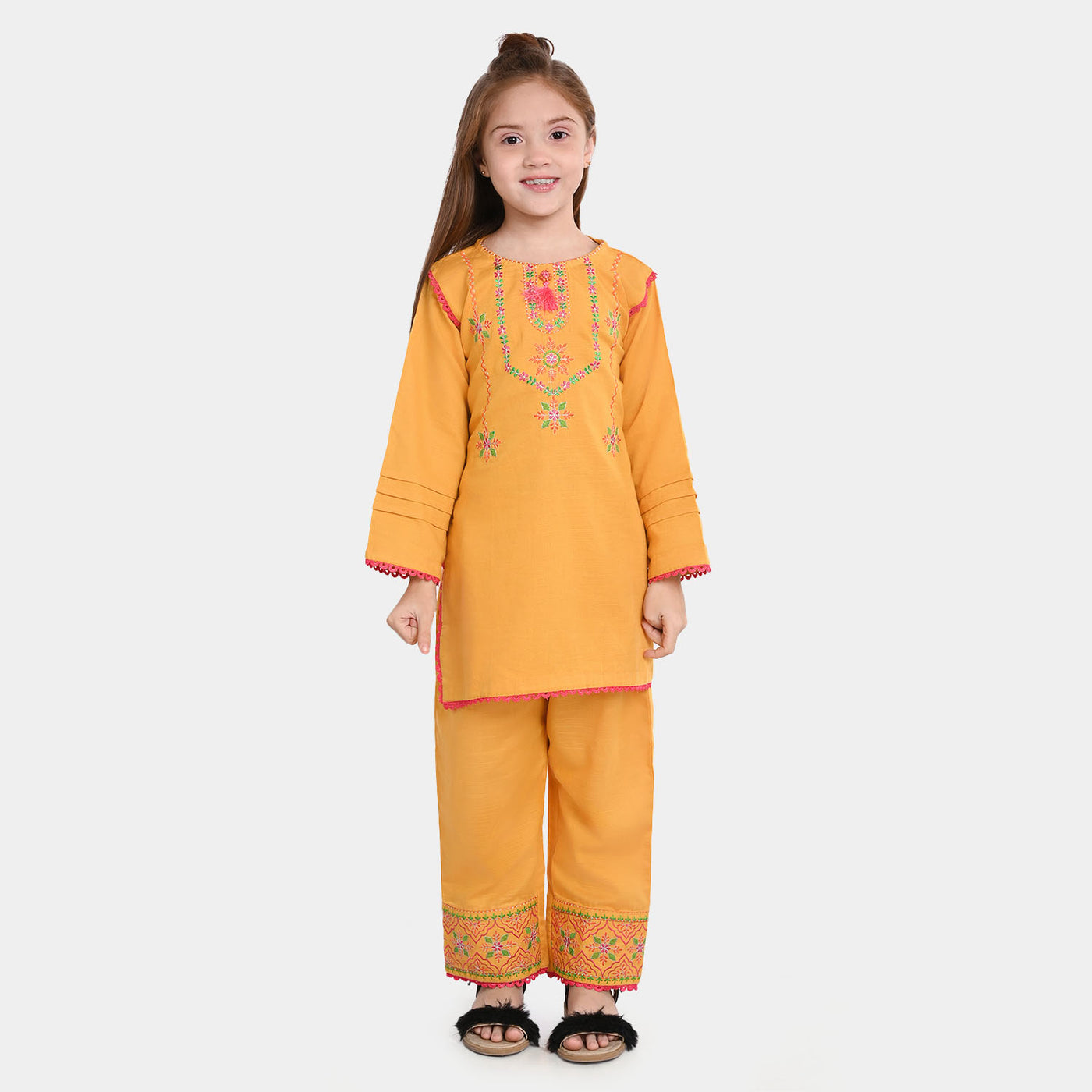 Girls khaddar 2Pc Suit Gulshan- Yellow