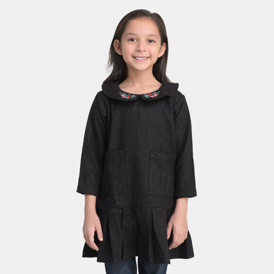 Girls Wool Fall Dress -Black