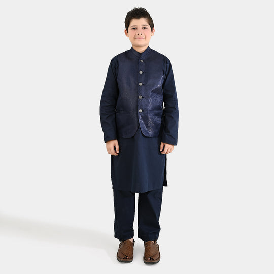 Boys Cotton Poplin 3 Piece Suit (Pageant Blue)-NAVY