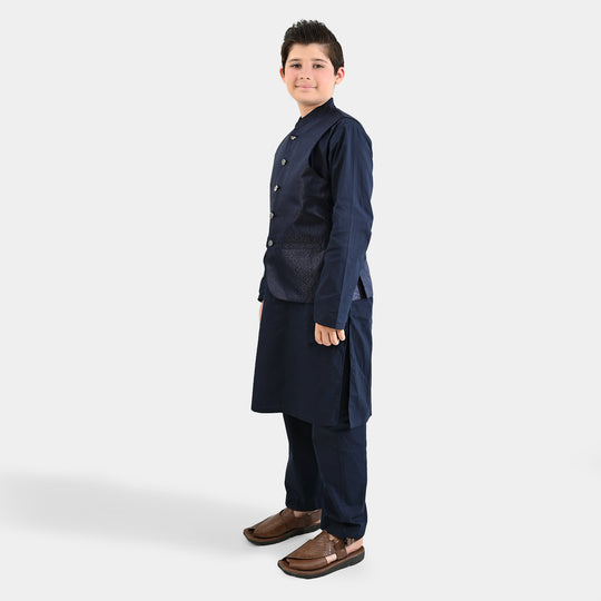 Boys Cotton Poplin 3 Piece Suit (Pageant Blue)-NAVY