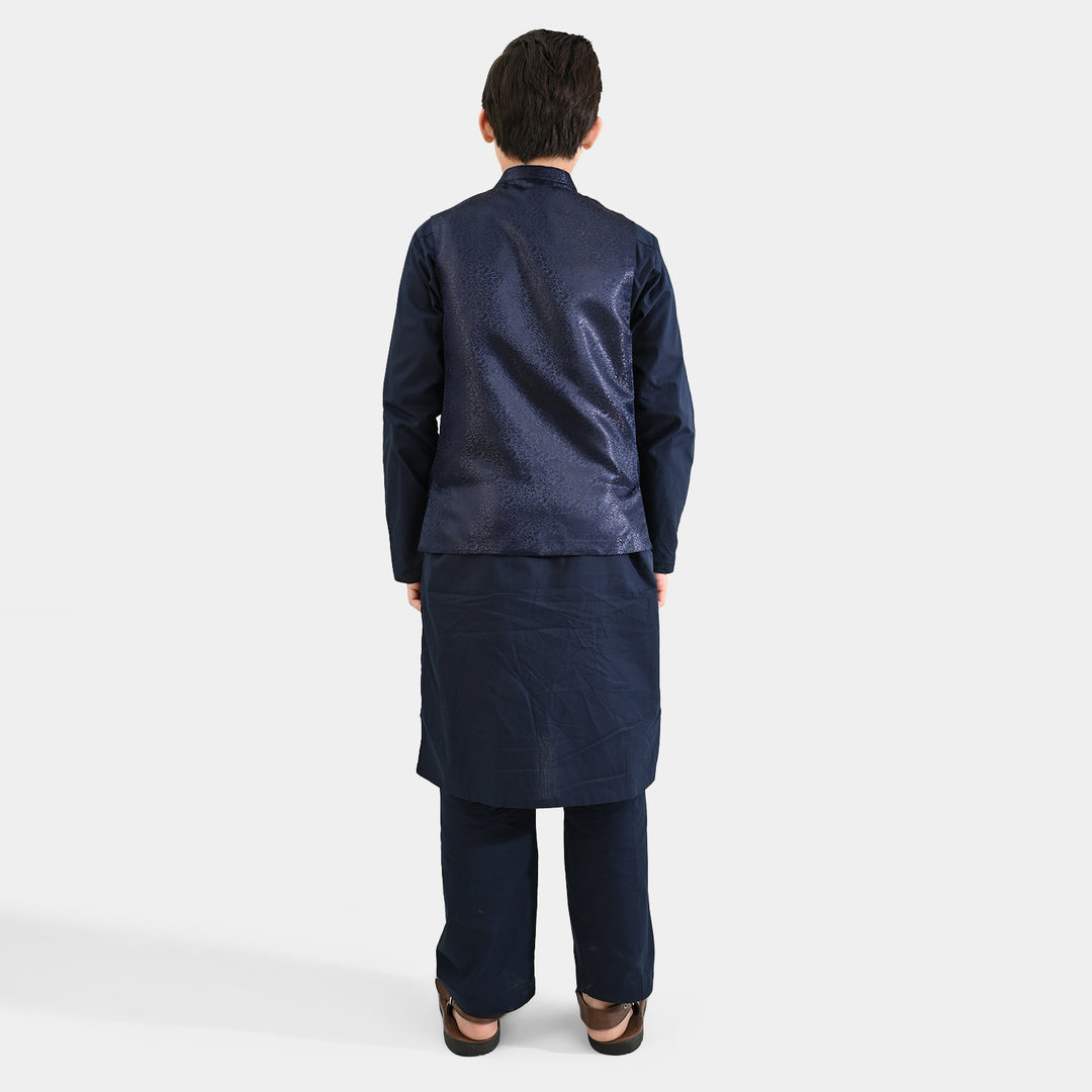 Boys Cotton Poplin 3 Piece Suit (Pageant Blue)-NAVY