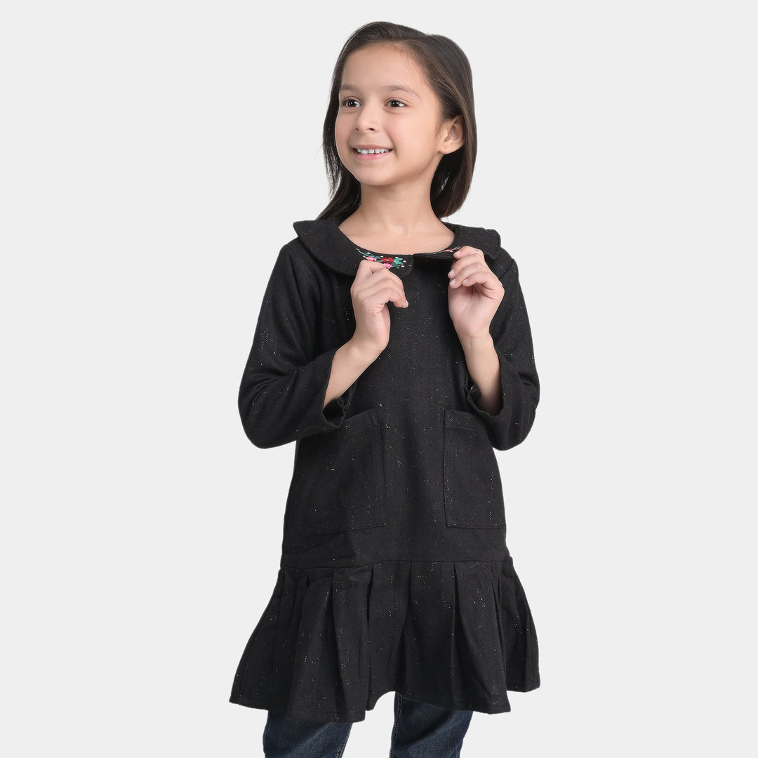 Girls Wool Fall Dress -Black