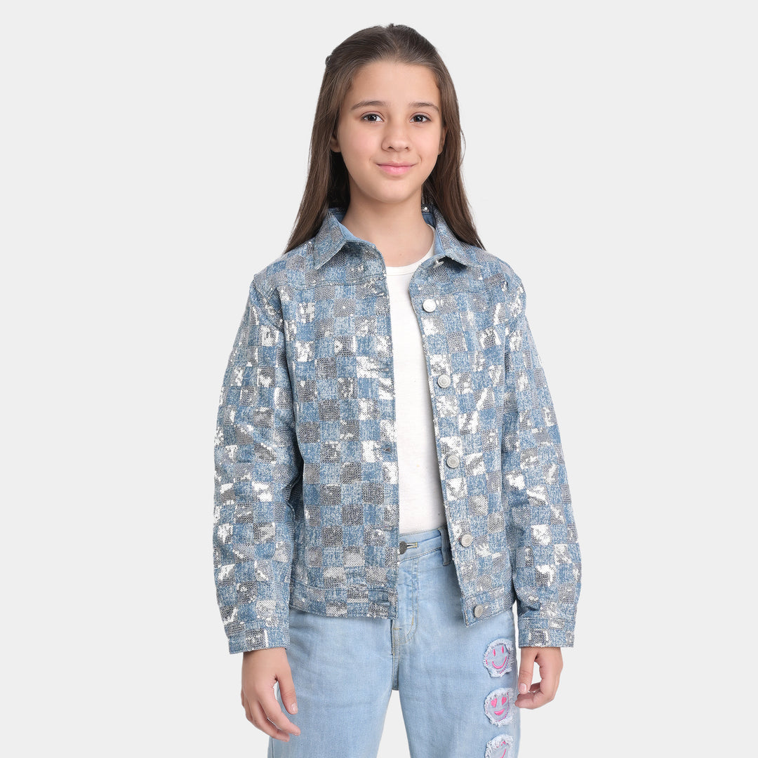 Girls Denim Jacket Allover Sequins-Blue