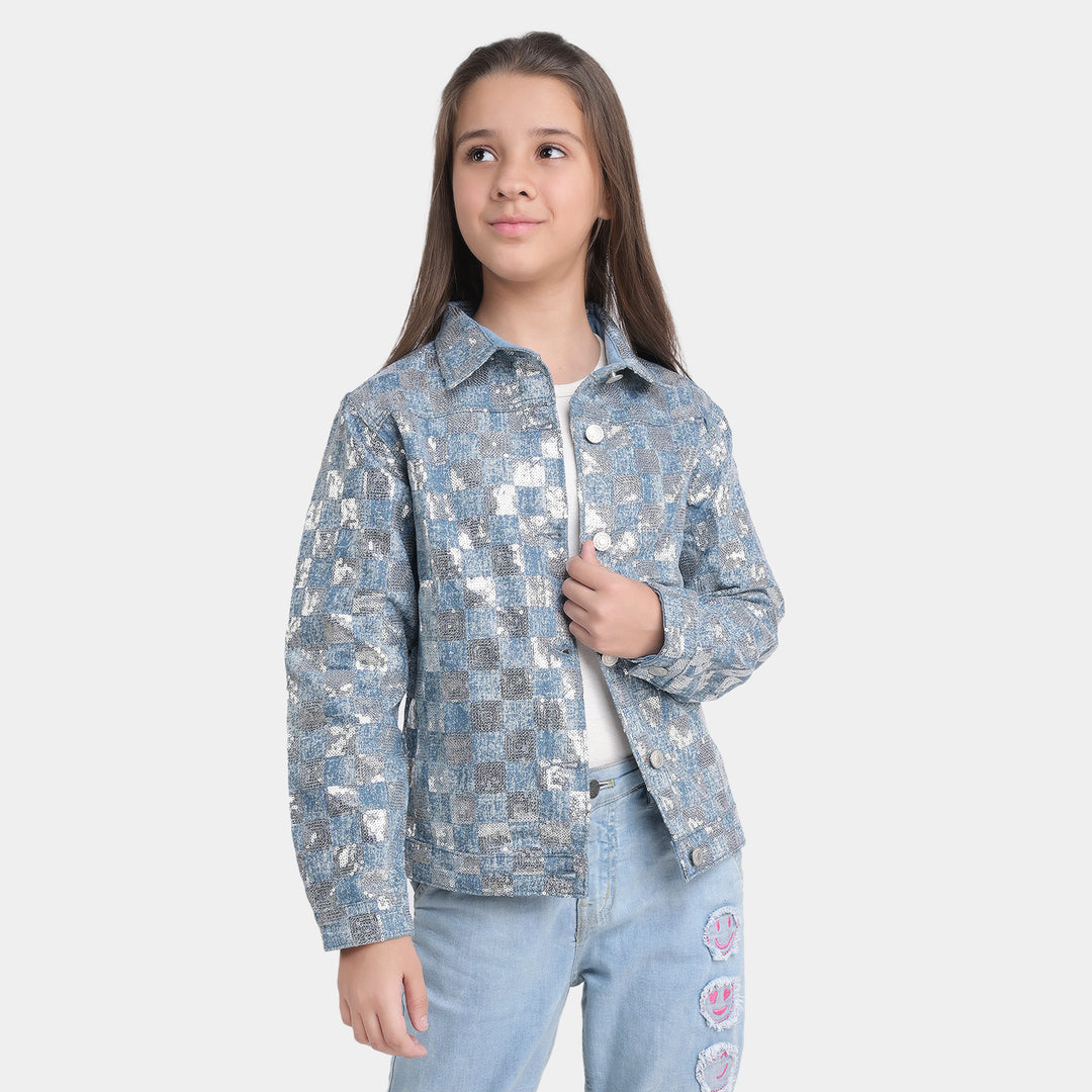 Girls Denim Jacket Allover Sequins-Blue