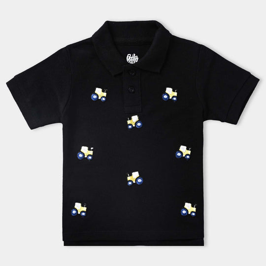 Infant Boys Cotton PK Polo Tractor-Jet Black