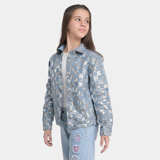 Girls Denim Jacket Allover Sequins-Blue