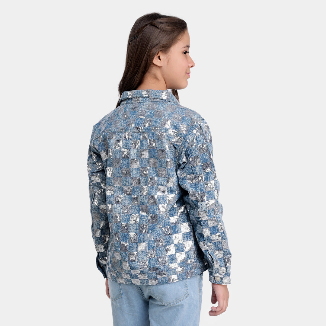 Girls Denim Jacket Allover Sequins-Blue