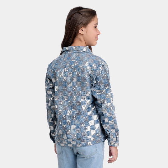 Girls Denim Jacket Allover Sequins-Blue
