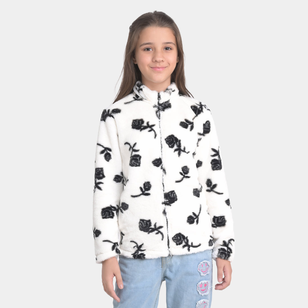 Girls Sherpa Jacket Pattern-White