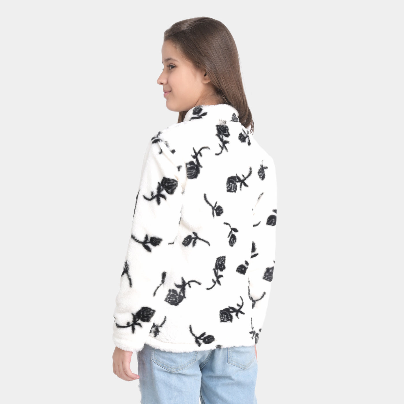 Girls Sherpa Jacket Pattern-White