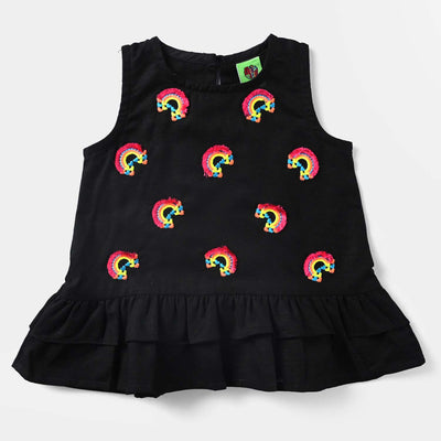 Infant Girls Jacquard Emb Kurti Little Rainbow-BLACK
