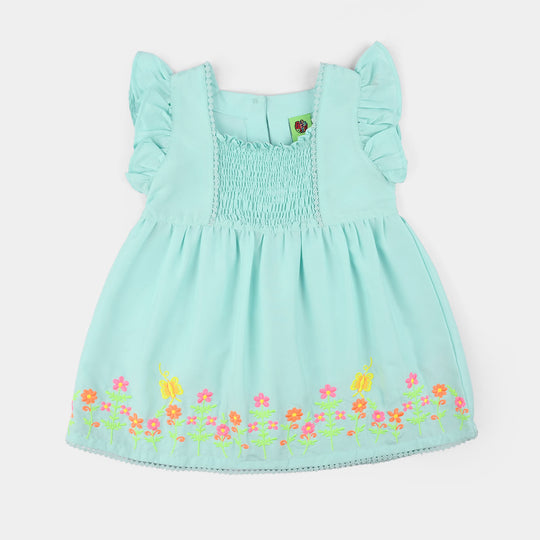 Infant Girls Poly Cambric Embroidered Kurti (Rani Bagh) - Mint Green