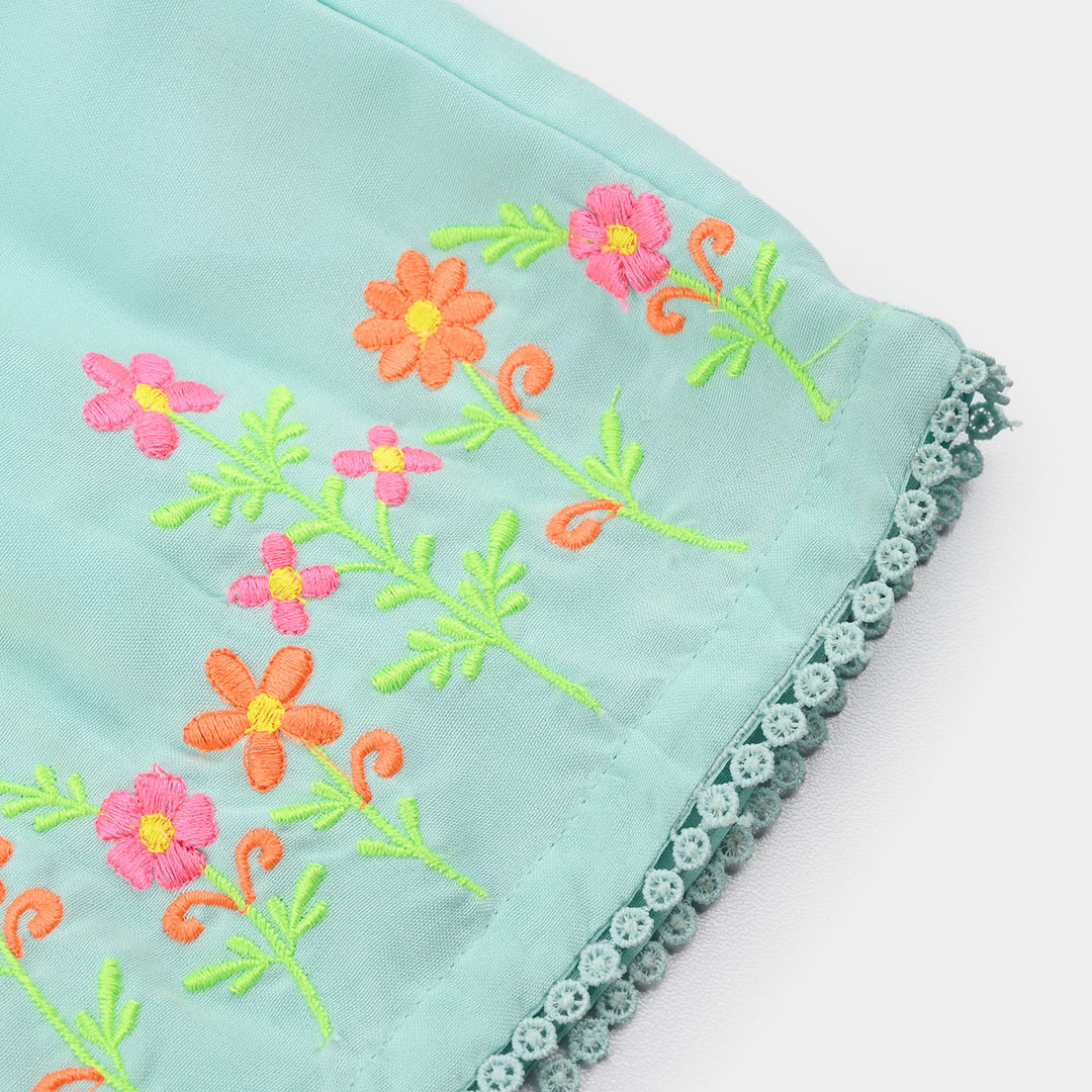 Infant Girls Poly Cambric Embroidered Kurti (Rani Bagh) - Mint Green